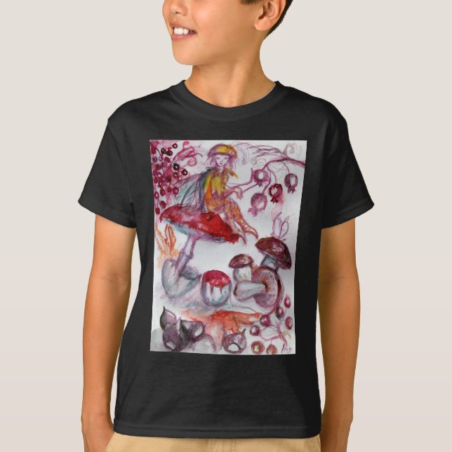 MAGIC FOLLET OF MUSHROOMS Red White Floral Fantasy T-Shirt (Vorderseite)