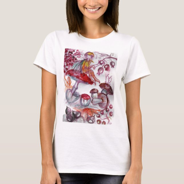 MAGIC FOLLET OF MUSHROOMS Red White Floral Fantasy T-Shirt (Vorderseite)