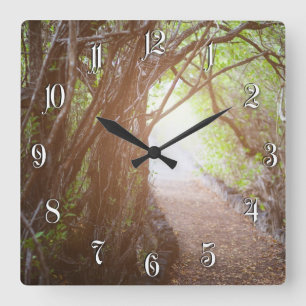 Magic forest in the morning quadratische wanduhr