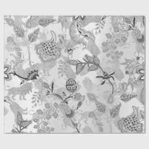 Magic Garden Lions floral Silver Grau Lux Oriental Geschenkpapier