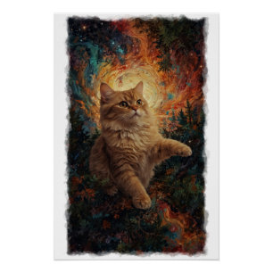 Magic Ginger Kitten Christmas Art Poster
