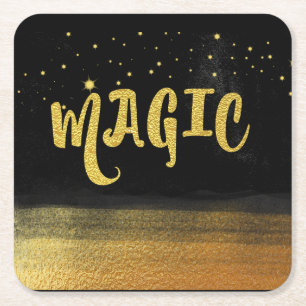 *~* MAGIC Gold & Black Chic Magie Gute Bilder Rechteckiger Pappuntersetzer