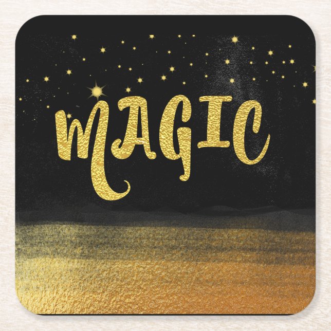 *~* MAGIC Gold & Black Chic Magie Gute Bilder Rechteckiger Pappuntersetzer (Vorderseite)