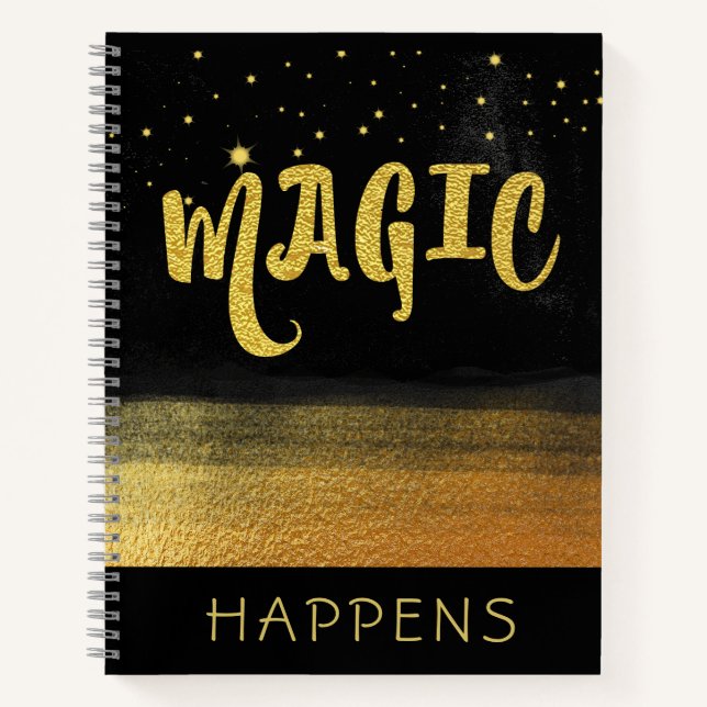 *~* MAGIC Gold & Black Girly Magic Good Vibes Notizbuch (Vorderseite)
