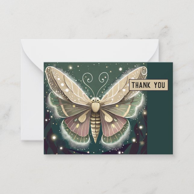 Magic Green und Brown Luna Moth Danke-Card Mitteilungskarte (Vorderseite)
