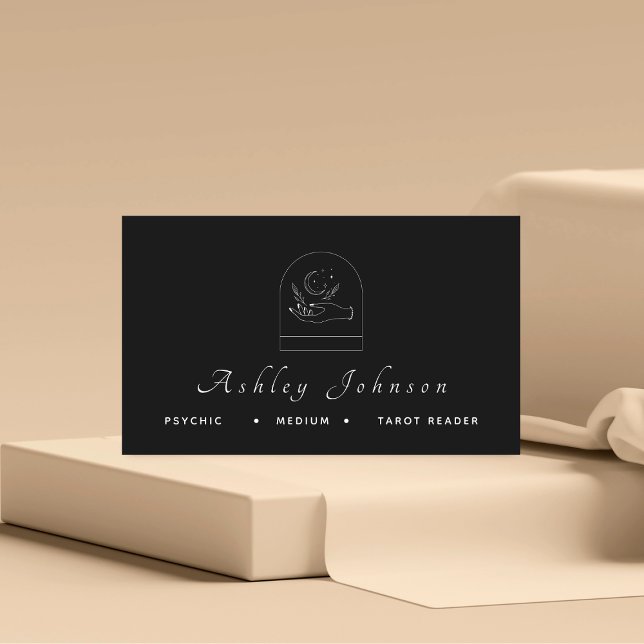 Magic Hand Moon Psychische Tarot Reader Mittelschw Visitenkarte (Von Creator hochgeladen)