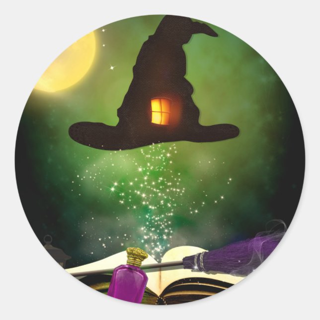 Magic Hat & Magical Zauberbuch Whimsical Fun Party Runder Aufkleber (Vorderseite)