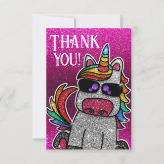 Magic Hot Pink Unicorn Glitzer Whimsical Geburtsta Dankeskarte