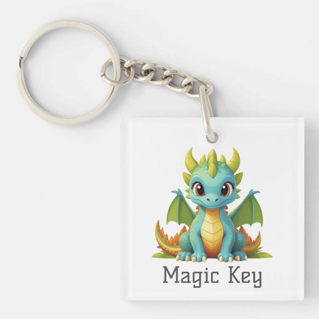 Magic Key Green Blue Baby Dragon Schlüsselanhänger (Vorderseite)