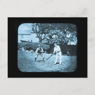 Magic Lantern Slide Cricket Players Cyan Postkarte
