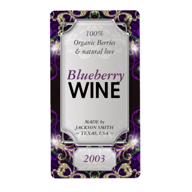 Magic Lila Gold Custom Text Wein Flaschenmarken (Vorne)