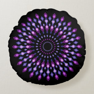Magic Mandala auf schwarzem Hintergrund Rundes Kissen