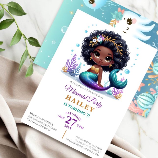 Magic Mermaid Birthday Party Einladung (Celebrate your little girl's special day with a customizable magical mermaid birthday party invite.)