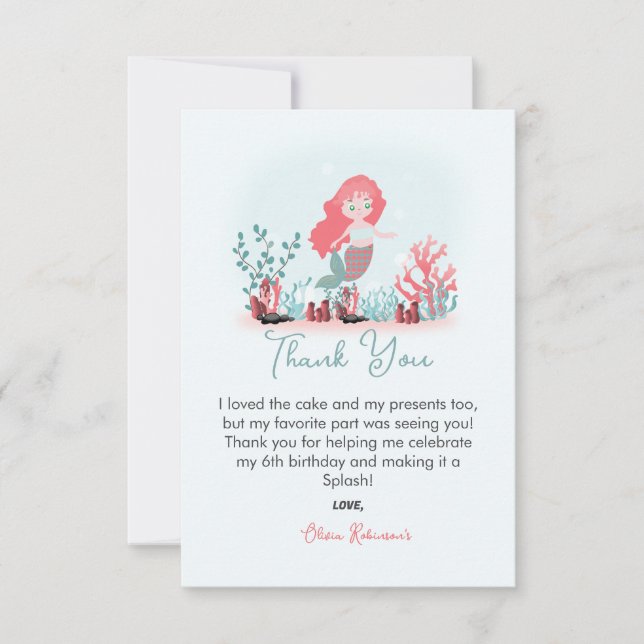 Magic Mermaid Princess Birthday Party Dankeskarte (Vorderseite)