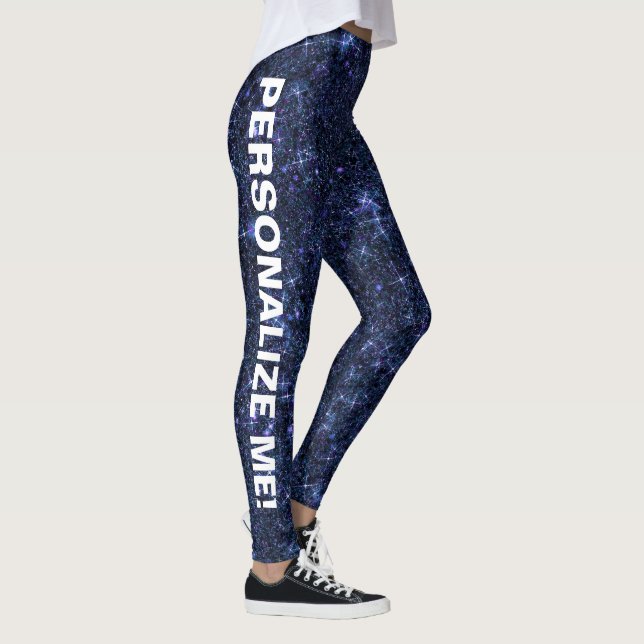 Magic Midnight Navy Blue Glitzer CUSTOM TEXT Leggings (Rechts)