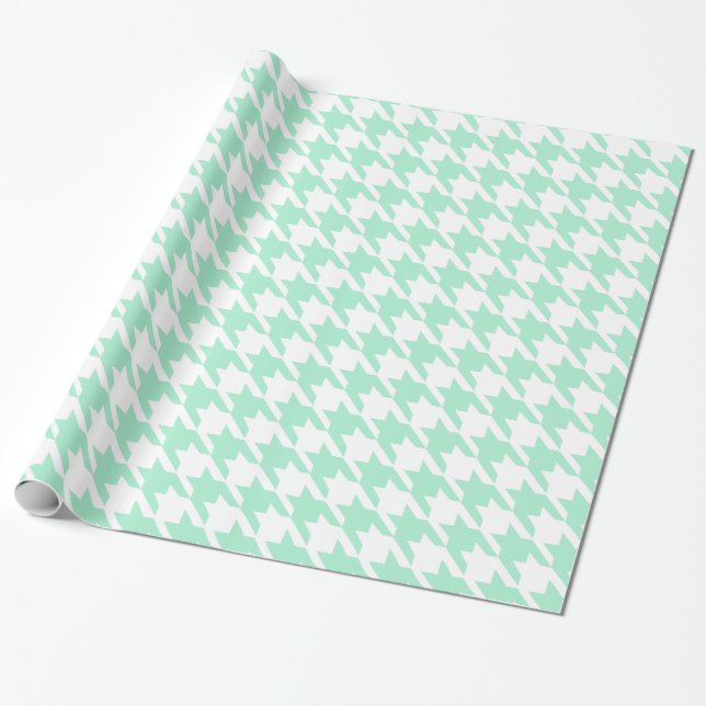 Magic Mint and White Hahnentrittmuster Pattetrn Geschenkpapier (Ungerollt)