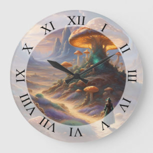 Magic Mushroom Planet Große Wanduhr