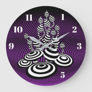 Magic Mushrooms lila optisches Design Wall Clock. Große Wanduhr