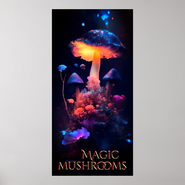 Magic Mushrooms Neon Fantasy Poster (Vorne)