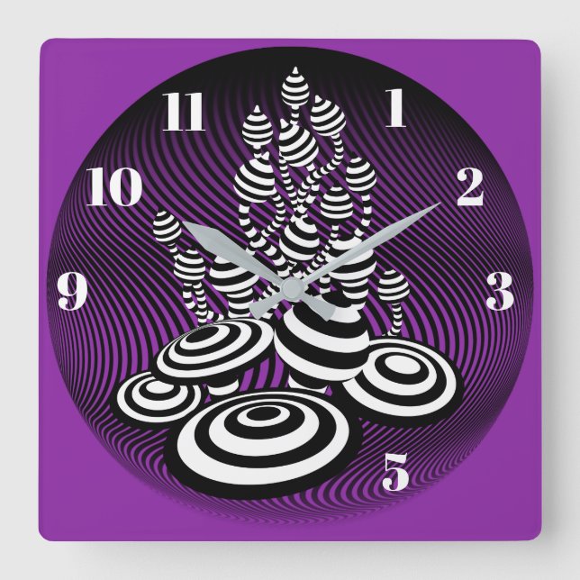 Magic Mushrooms optisches Design quadratische Wall Quadratische Wanduhr (Vorderseite)