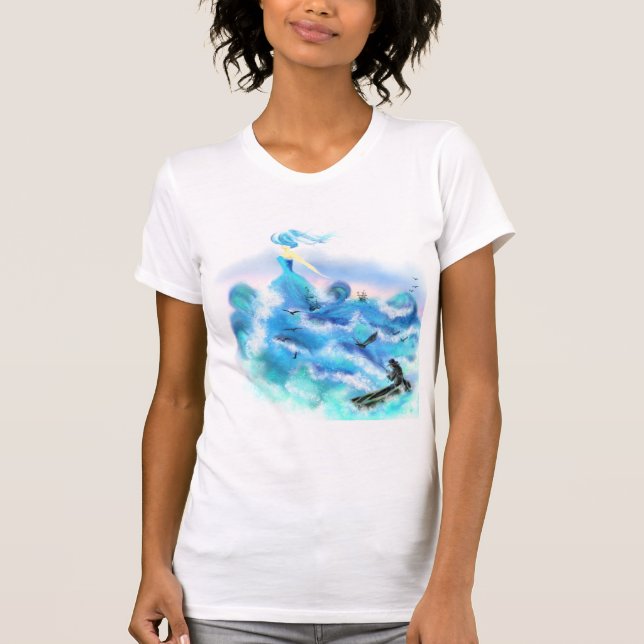 Magic Ocean Woman T - Shirt Blue Fantasy Malerei (Vorderseite)