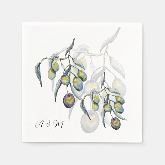 Magic Olive Watercolor Handgemalt Serviette (Vorderseite)