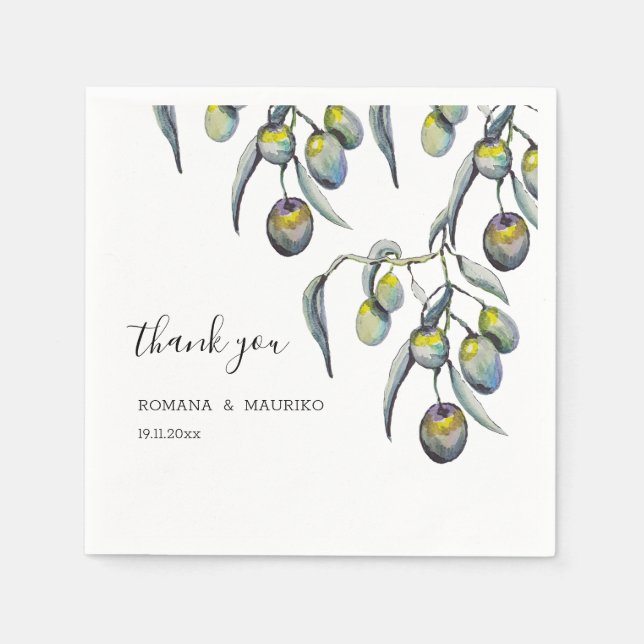 Magic Olive Watercolor Handgemalt Serviette (Vorderseite)