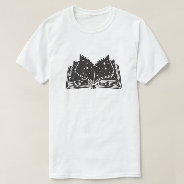 Magic Open Spellbook – Stars and Wizardry T-Shirt (Design vorne)