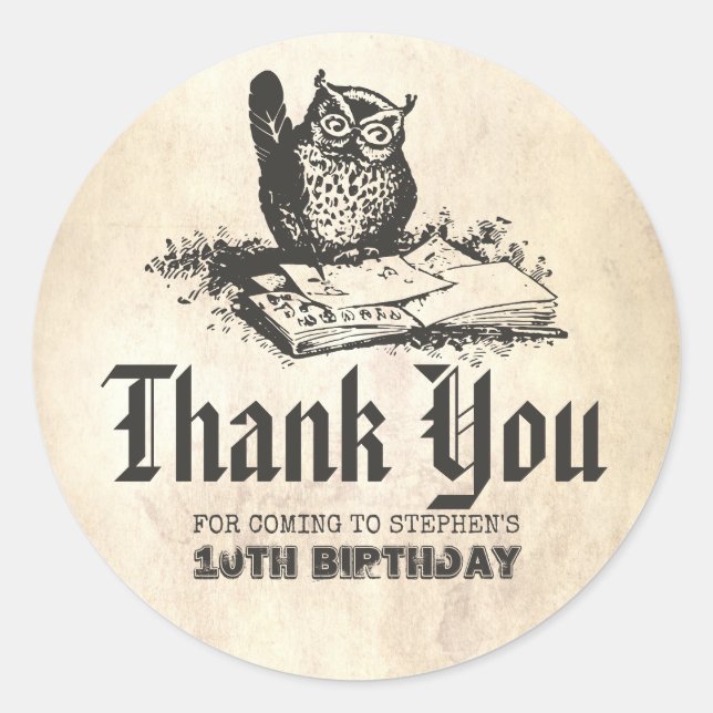 Magic Owl Geburtstag Danke Runder Aufkleber (Vorderseite)