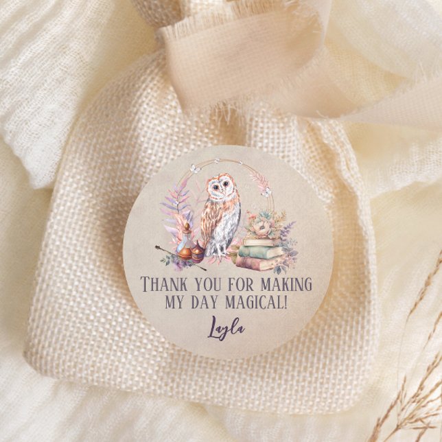 Magic Owl Girl Wizard Danke Classic Runder Aufkleber (Von Creator hochgeladen)