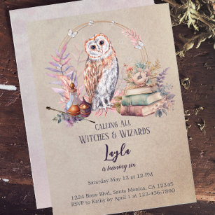 Magic Owl Girl Wizard Geburtstagseinladung Einladung