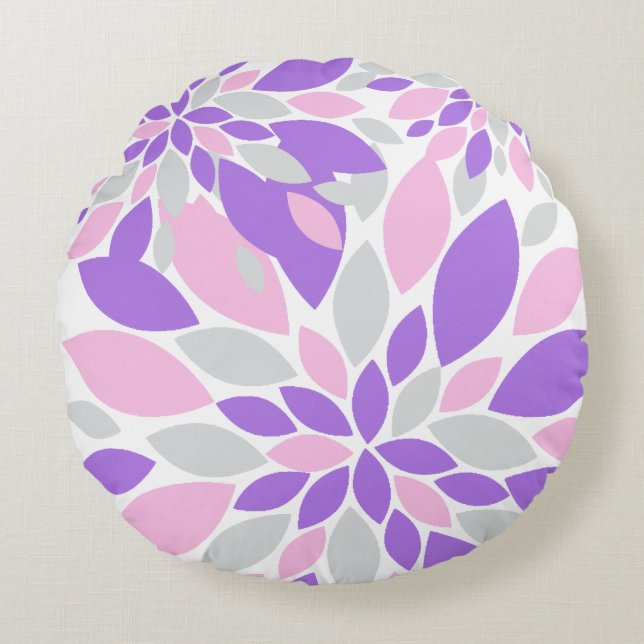 Magic Petals Purple Flowers Rundes Kissen (Vorderseite)