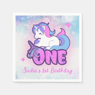 Magic Pink Lila Glitzer Einhorn 1. Geburtstag Serviette