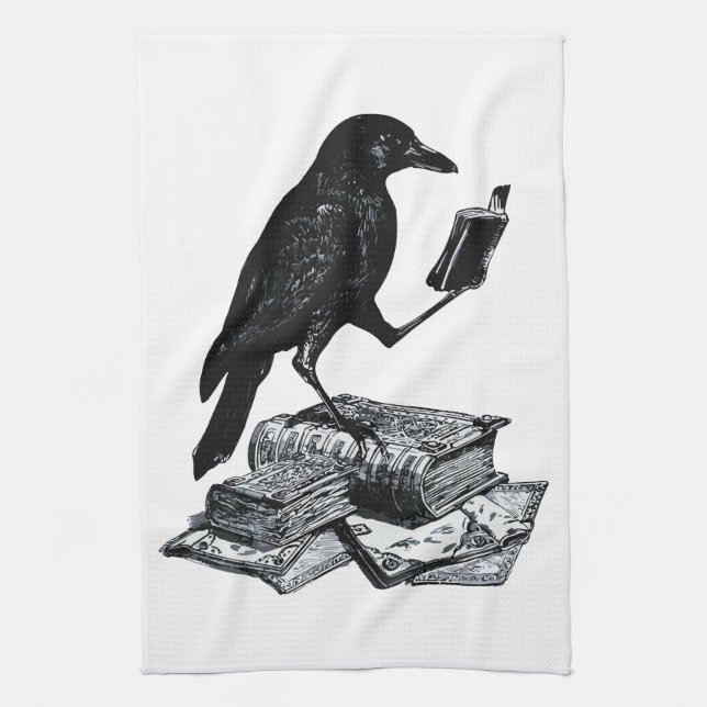 Magic Raven mit akademischen Büchern Geschirrtuch (Vertikal)