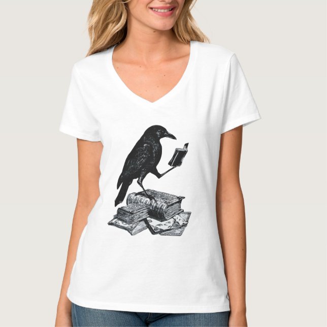 Magic Raven mit akademischen Büchern T-Shirt (Vorderseite)