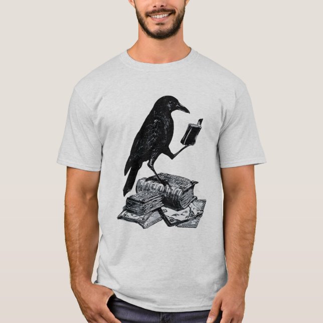 Magic Raven mit akademischen Büchern T-Shirt (Vorderseite)