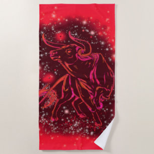 Magic Red Neon Bull Running - Phantastische Sterne Strandtuch
