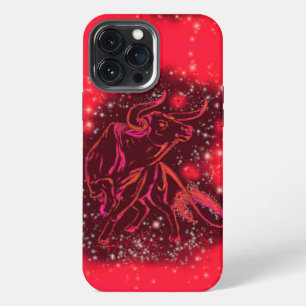 Magic Red Neon Bull Running Phantastische Sternenn iPhone 13 Pro Max Hülle