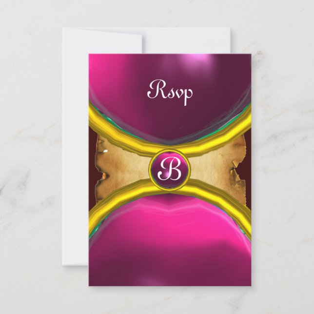 MAGIC RINGS,MONOGRAM Perchment uAwg Edelstein Rosa Einladung (Vorderseite)