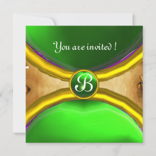 MAGIC RINGS, MONOGRAMM Pergament Grün Einladung