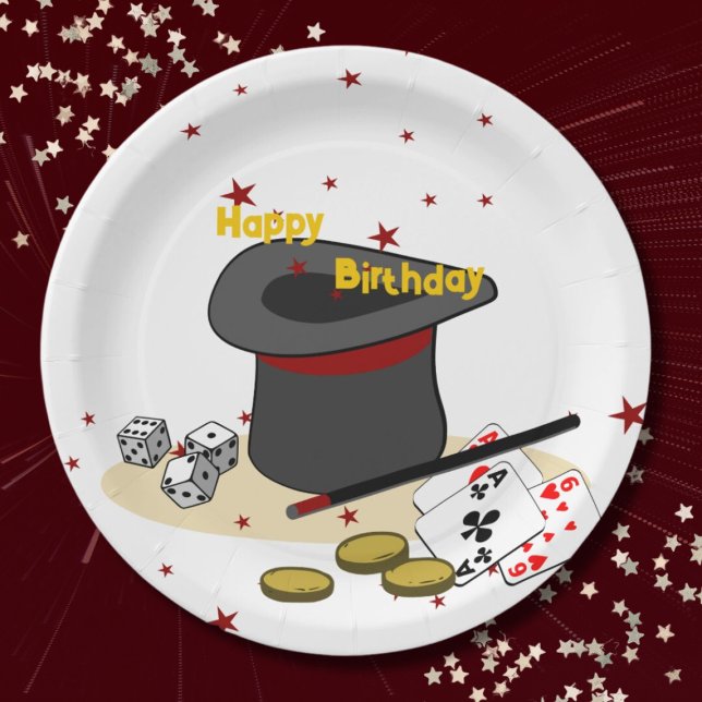 Magic Show Happy Birthday Kids Party Pappteller (Magic Show Happy Birthday Kids Party Paper Plates, Red Magical Stars)
