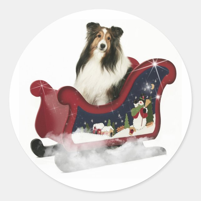Magic Sleigh Sheltie Runder Aufkleber (Vorderseite)