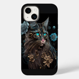 Magic Steampunk Maine Coon cat and Blume Kunst iPhone 14 Hülle