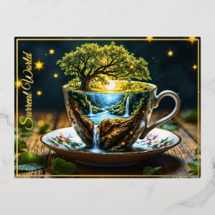 Magic Teacup Landschaft fantastische Natur Folien Feiertagspostkarte