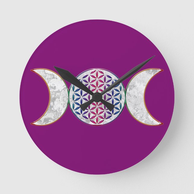 Magic Triple Moon - Spirit Blume des Lebens 2 Runde Wanduhr (Vorderseite)