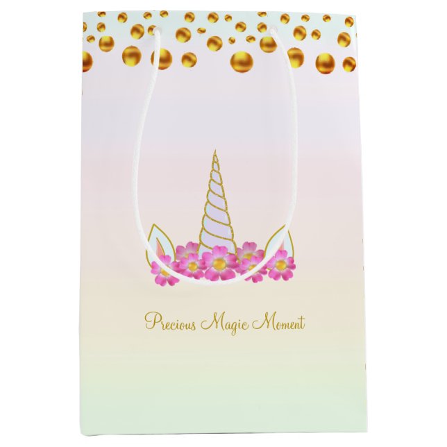 Magic Unicorn Blume & Gold Confetti Mittlere Geschenktüte (Vorderseite)