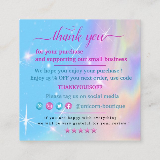 Magic Unicorn danke Quadratische Visitenkarte (Rückseite)