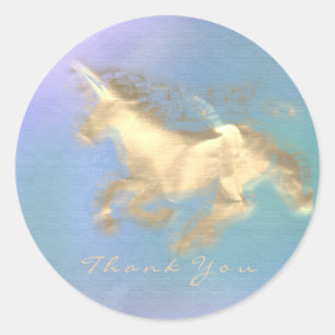 Magic Unicorn Gold Stars Danke Blue Ombre Runder Aufkleber