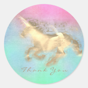 Magic Unicorn Gold Stars Danke Mint Ombre Runder Aufkleber