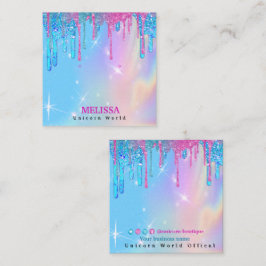 Magic Unicorn Holographic Glitzer Tropfen Quadratische Visitenkarte